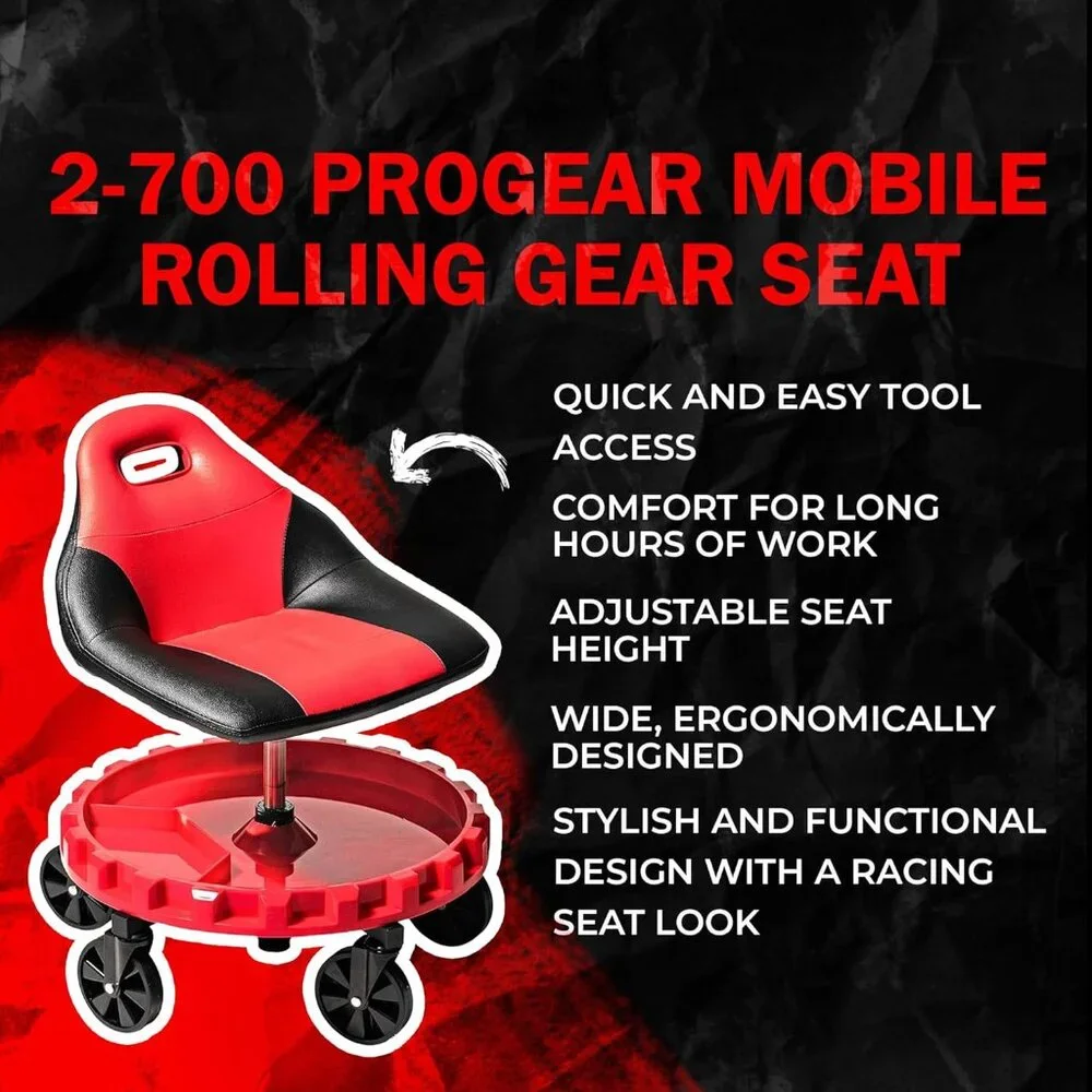 2-700 ProGear Mobile Rolling Gear Seat W/Equipment Tray and Five All-Terrain 5" - Picture 3 of 7